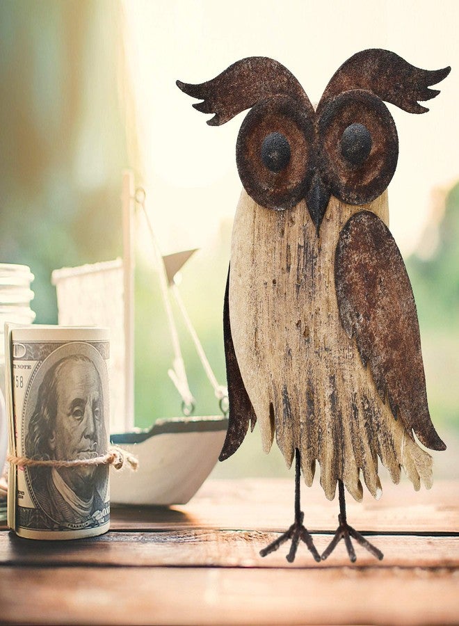 E-view Rustic Owl Figurines Decor Animal Statue for Home-Wooden Stand Owl Sculptures Decorations for Living Room Bedroom-Shelf Decoration Decorative Tabletop Collection(Owl B) - Image 3